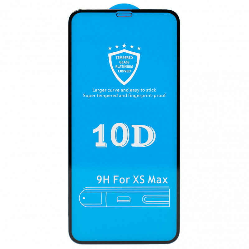 Защитное стекло 10D для Apple iPhone Xs Max/11 Pro Max, полн. прокл., 1 стор., 0.3 мм, черное