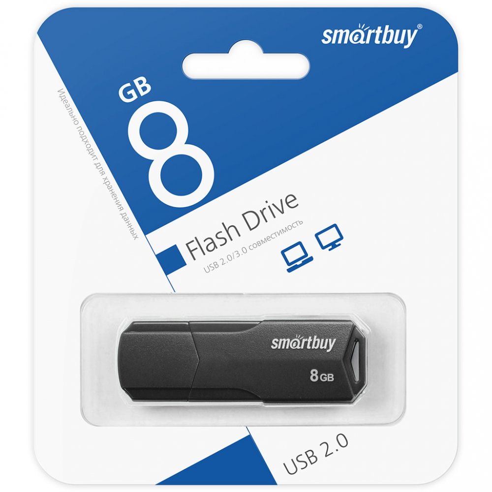 USB флэш-накопитель smartbuy 8Gb Clue SB8CLU-K, USB 2.0, пластик, черный