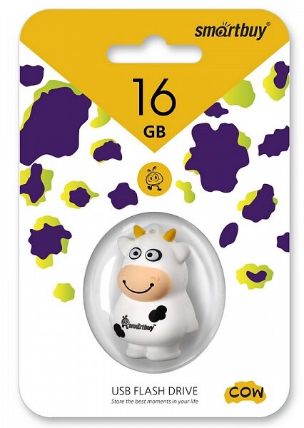 USB флэш-накопитель smartbuy 16Gb Wild Series "Корова", USB 2.0, пластик, белый