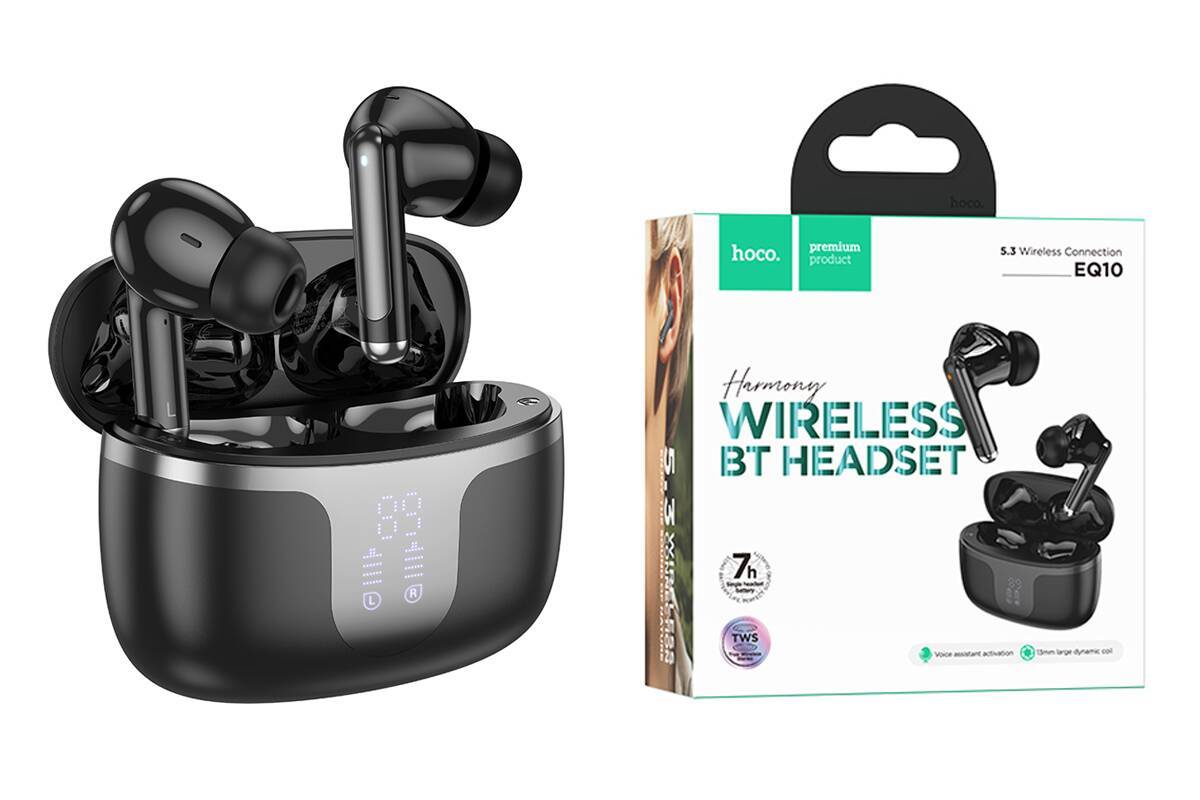 Гарнитура беспроводная hoco EQ10, Bluetooth, вакуумн., черная