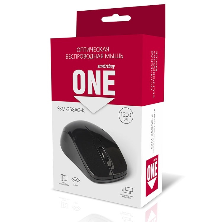 Мышь беспроводная smartbuy SBM-358AG-K 3кн, 1200DPI, USB наноресивер, черная