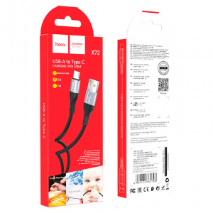 USB-кабель hoco X72, Type-C, силикон, 1.0 м, круглый, черный