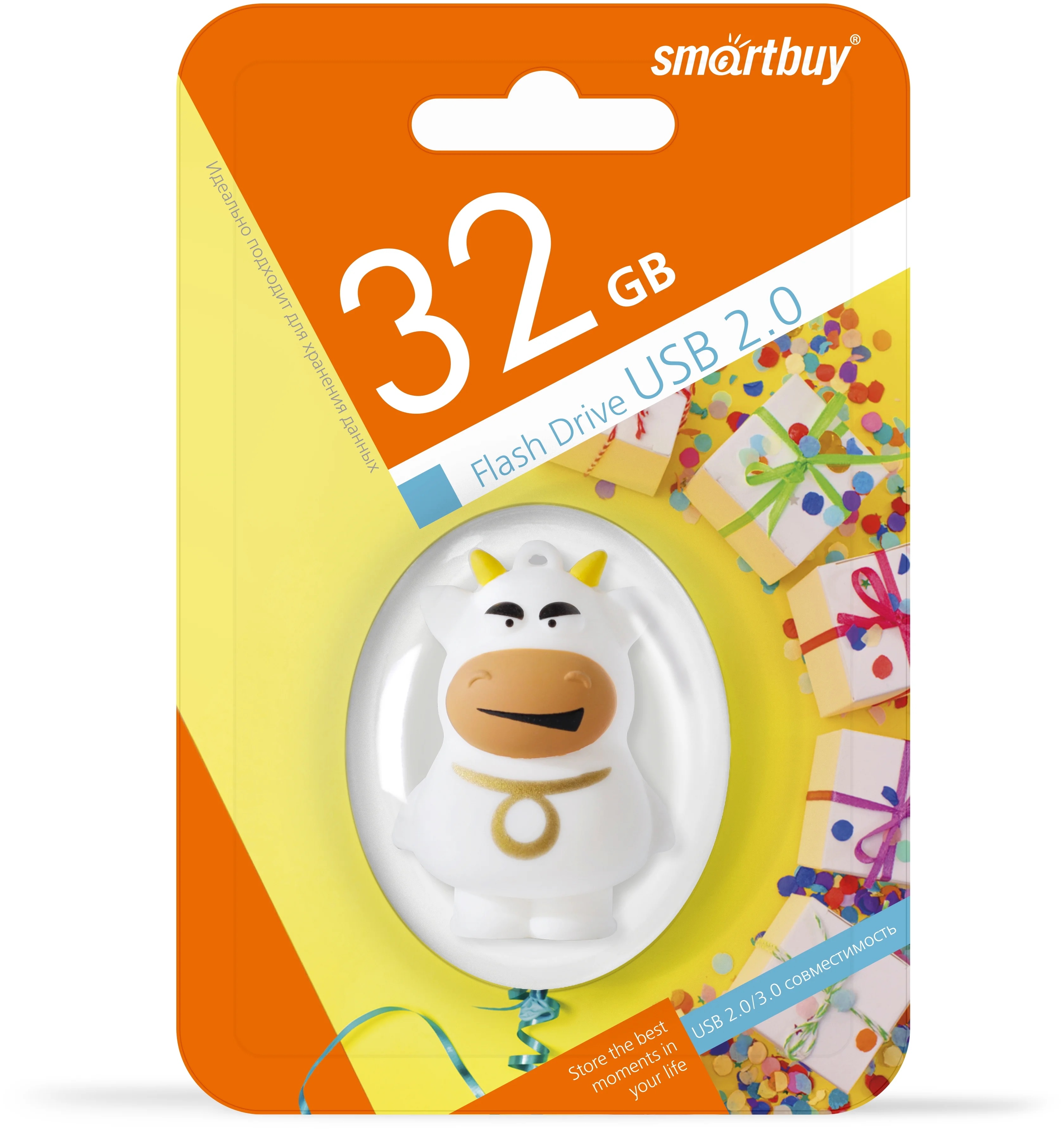 USB флэш-накопитель smartbuy 32Gb Wild Series "Корова", USB 2.0, пластик, белый