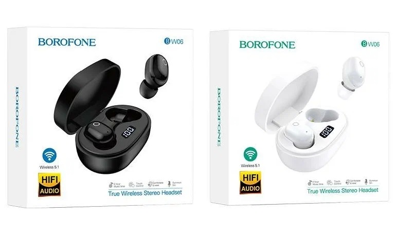 Гарнитура беспроводная BOROFONE BW06, Bluetooth, вставн., белая