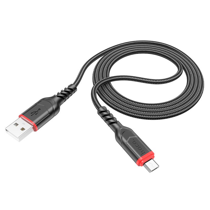 USB-кабель hoco X59, micro, ткань, доп,защита.1.0 м, круглый, черный