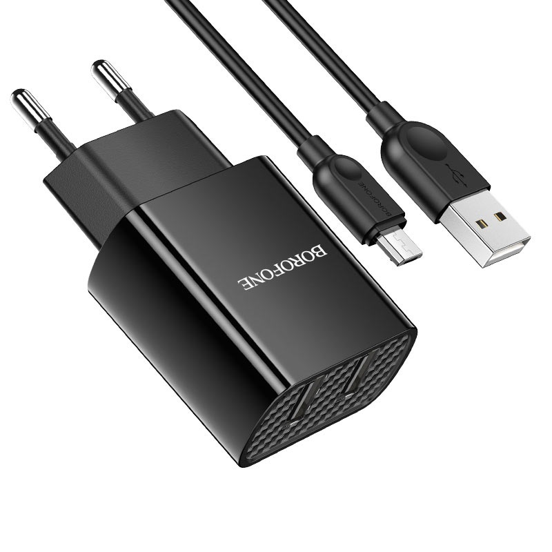 СЗУ 2в1 BOROFONE BA53A, micro USB, 2.1А, 1 USB, 5V, 0.8 м, черный