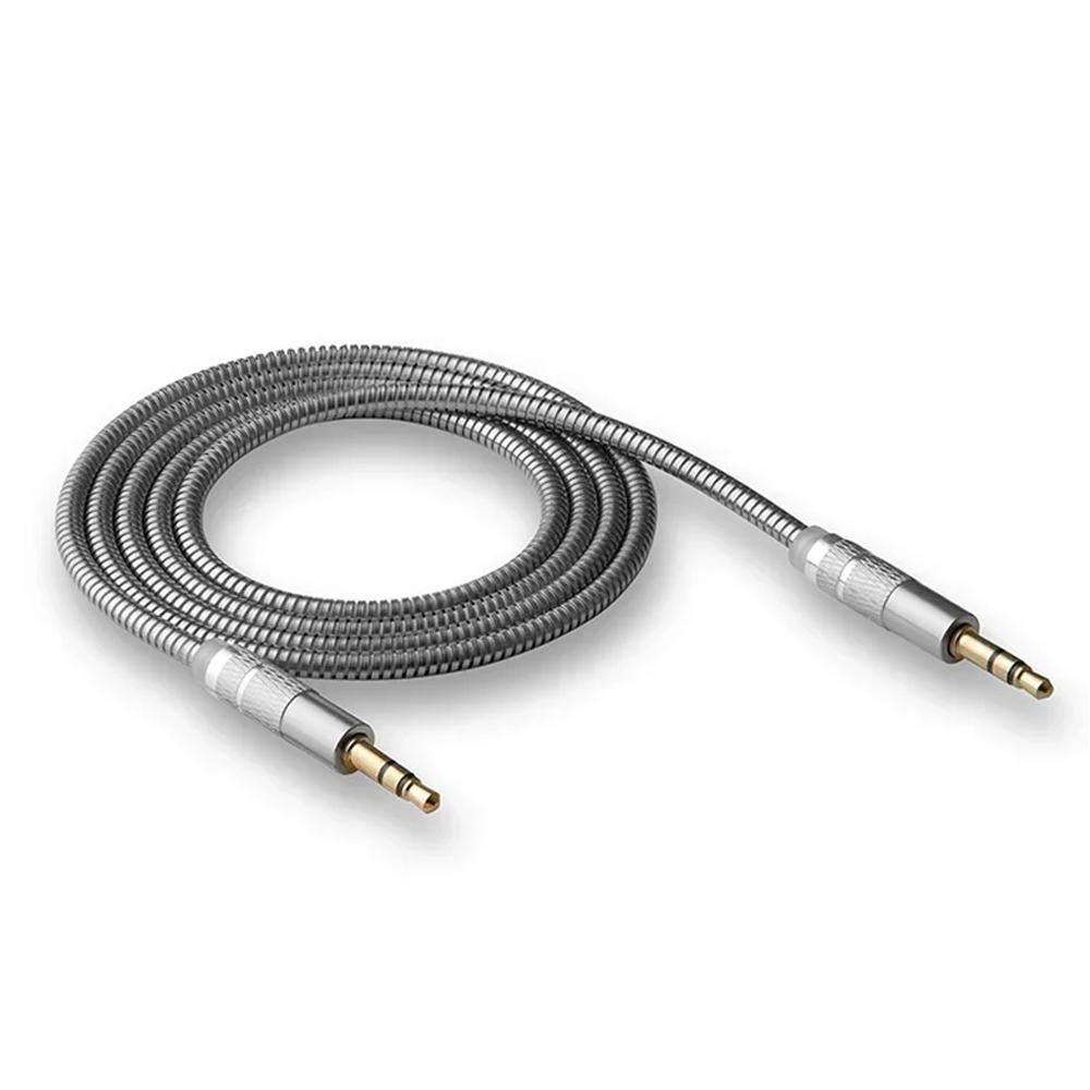 AUX-кабель, 3.5 мм, металл, разъем-металл, 1.0 м, круглый, серый