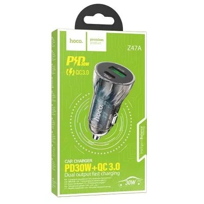АП авто hoco Z47, 3.0А, 2 USB, 12V, пластик, черный