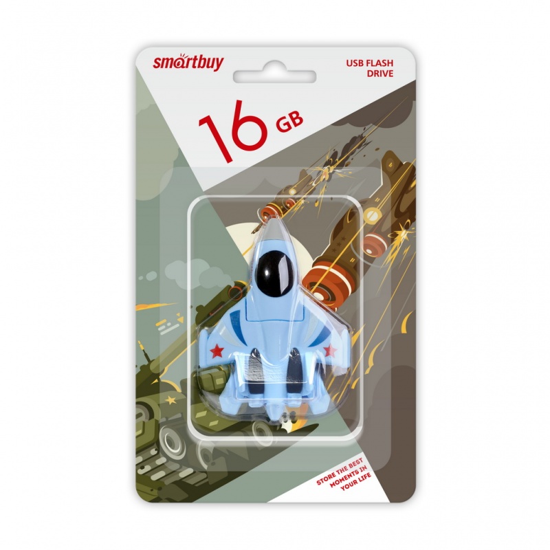 USB флэш-накопитель smartbuy 16Gb Wild Series "Истребитель", USB 2.0, пластик, голубой