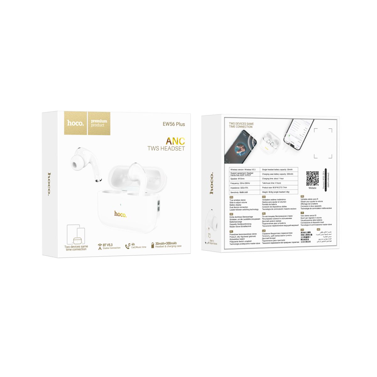 Гарнитура беспроводная hoco EW56 Plus, Bluetooth, вакуумные., белая