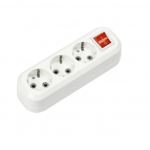 Колодка Smartbuy SBE-16-3-00-ZS, 3гнезда,16A, 3.5кВт, с выключателем и заземлением, белая