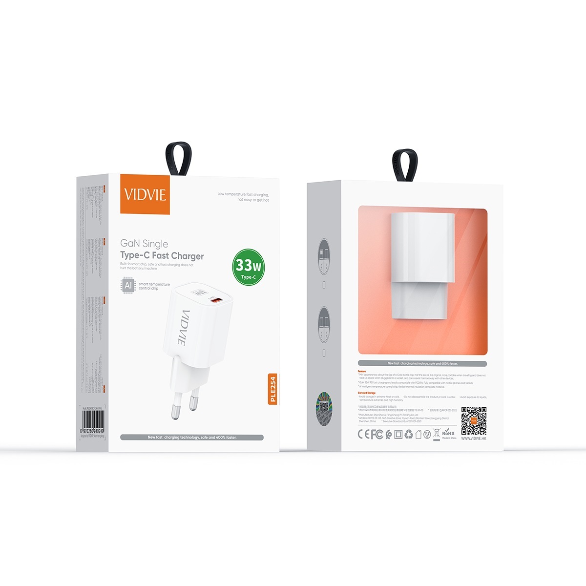 СЗУ 2в1 VIDVIE PLE254, Apple/Type-C, 33W, 1 Type-C, 5V, 1.0 м, белое