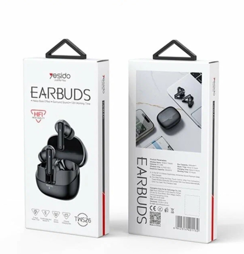Гарнитура беспроводная Earldom TWS26, Bluetooth, вакуумная, черная