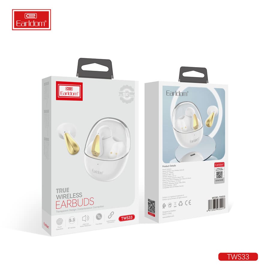 Гарнитура беспроводная Earldom TWS33 NEW Airpods, Bluetooth, вставная, белая