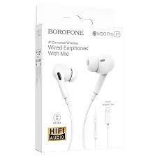 Гарнитура проводная BOROFONE BM30 Pro, Apple 8 pin, вакуумн., белая