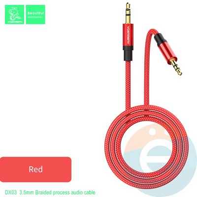 AUX-кабель Denmen DX03, 3.5 мм, ткань, разъем-пластик, 1.0 м, круглый, красный