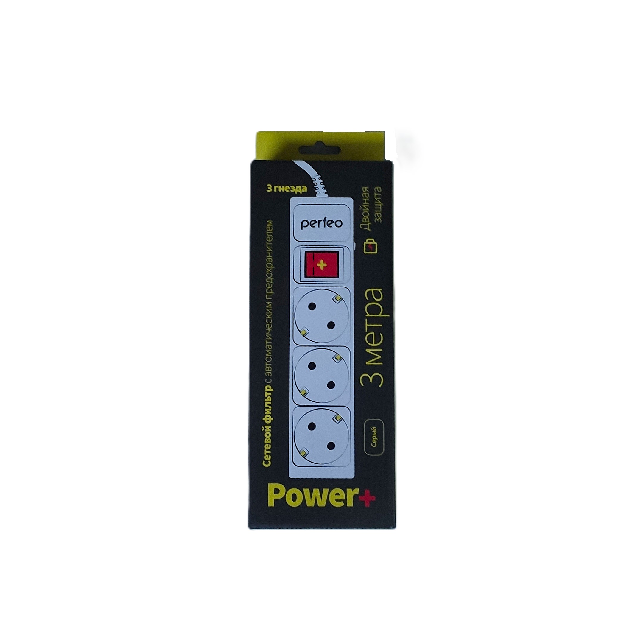 Сетевой фильтр Perfeo PF-PP-3/3, 0-G,  3 розетки, 3,0 м, серый