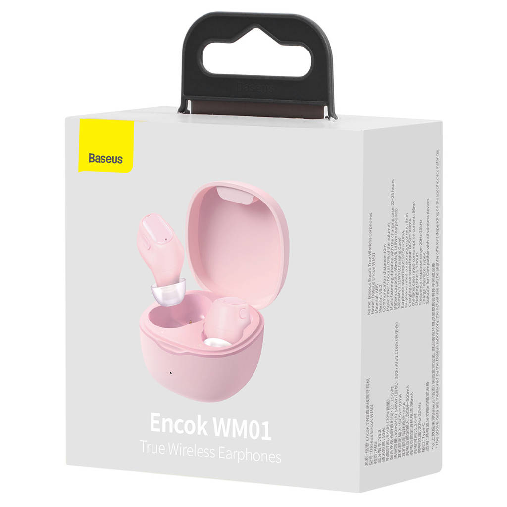 Гарнитура беспроводная Baseus Encok True WM01 NGYW240004, Bluetooth, вставн., розовая